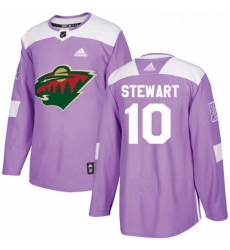 Mens Adidas Minnesota Wild 10 Chris Stewart Authentic Purple Fights Cancer Practice NHL Jersey 