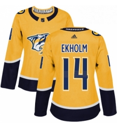 Womens Adidas Nashville Predators 14 Mattias Ekholm Authentic Gold Home NHL Jersey 