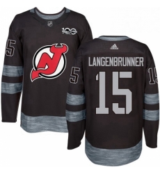 Mens Adidas New Jersey Devils 15 Jamie Langenbrunner Authentic Black 1917 2017 100th Anniversary NHL Jersey 