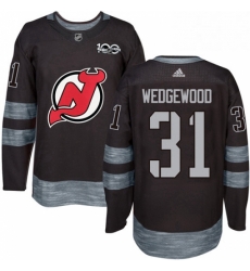 Mens Adidas New Jersey Devils 31 Scott Wedgewood Authentic Black 1917 2017 100th Anniversary NHL Jersey 