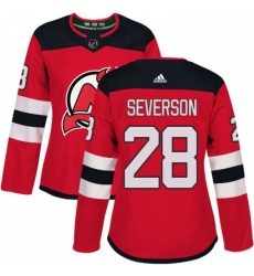 Womens Adidas New Jersey Devils 28 Damon Severson Authentic Red Home NHL Jersey 