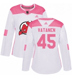 Womens Adidas New Jersey Devils 45 Sami Vatanen Authentic White Pink Fashion NHL Jersey 