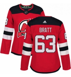 Womens Adidas New Jersey Devils 63 Jesper Bratt Authentic Red Home NHL Jersey 