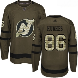 Devils #86 Jack Hughes Green Salute to Service Stitched Youth Hockey Jersey