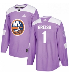 Mens Adidas New York Islanders 1 Thomas Greiss Authentic Purple Fights Cancer Practice NHL Jersey 