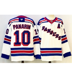 Men New York Rangers 10 Artemi Panarin White With A Patch 2024 25 Away Stitched Hockey Jersey