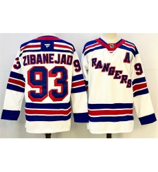 Men New York Rangers 93 Mika Zibanejad White With A Patch 2024 25 Away Stitched Hockey Jersey