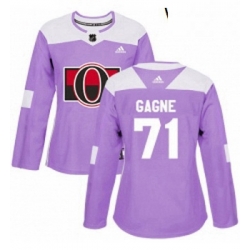 Womens Adidas Ottawa Senators 71 Gabriel Gagne Authentic Purple Fights Cancer Practice NHL Jersey 