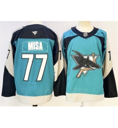 Men San Jose Sharks 77 Michael Misa Teal 2025 Alternate Stitched Hockey Jersey Men San Jose Sharks 77 Michael Misa Teal 2025 Alternate Stitched Hockey Jersey