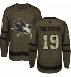 Mens Adidas San Jose Sharks 19 Joe Thornton Premier Green Salute to Service NHL Jersey 