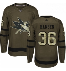 Mens Adidas San Jose Sharks 36 Jannik Hansen Premier Green Salute to Service NHL Jersey 