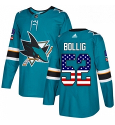 Mens Adidas San Jose Sharks 52 Brandon Bollig Authentic Teal Green USA Flag Fashion NHL Jersey 