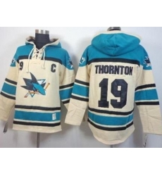 San Jose Sharks #19 Joe Thornton Cream Stitched NHL Sawyer Hooded Sweatshirt