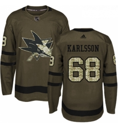 Youth Adidas San Jose Sharks 68 Melker Karlsson Authentic Green Salute to Service NHL Jersey 