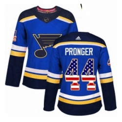 Womens Adidas St Louis Blues 44 Chris Pronger Authentic Blue USA Flag Fashion NHL Jersey 