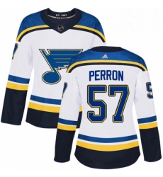 Womens Adidas St Louis Blues 57 David Perron Authentic White Away NHL Jersey 