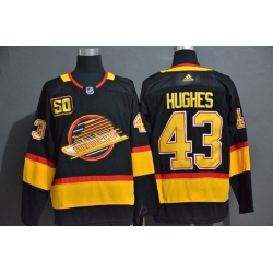 Men Vancouver Canucks 43 Quinn Hughes Black 50th Season Adidas Jersey