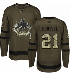 Mens Adidas Vancouver Canucks 21 Antoine Roussel Authentic Green Salute to Service NHL Jersey 