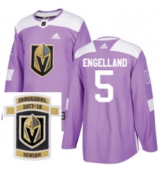 Adidas Golden Knights #5 Deryk Engelland Purple Authentic Fights Cancer Stitched NHL Inaugural Season Patch Jersey