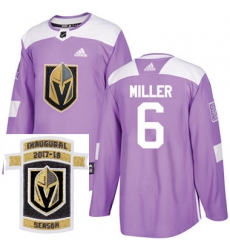 Adidas Golden Knights #6 Colin Miller Purple Authentic Fights Cancer Stitched NHL Inaugural Season Patch Jersey