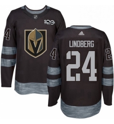 Mens Adidas Vegas Golden Knights 24 Oscar Lindberg Authentic Black 1917 2017 100th Anniversary NHL Jersey 