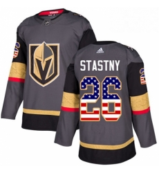 Mens Adidas Vegas Golden Knights 26 Paul Stastny Authentic Gray USA Flag Fashion NHL Jersey 