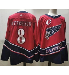 Men Washington Capitals 8 Alexander Ovechkin Red 2020 21 Reverse Retro Adidas Jersey