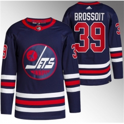 Men Winnipeg Jets 39 Laurent Brossoit 2021 22 Navy Stitched Jersey