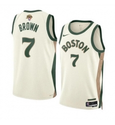 Men Boston Celtics 7 Jaylen Brown Cream 2024 Finals City Edition Stitched Basketball Jersey