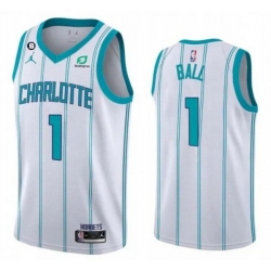 Men Charlotte Hornets 1 LaMelo Ball White No 6 Patch Stitched Basketball Jersey