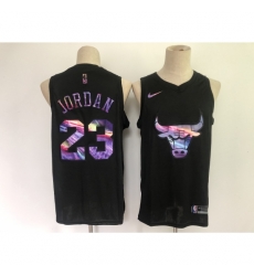 Men's Chicago Bulls #23 Michael Jordan Black Iridescent Holographic 2021 Jersey