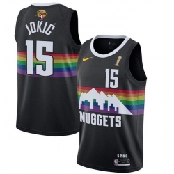 Men Denver Nuggets 15 Nikola Jokic Black 2023 Finals Champions City Edition Stitched Basketball Jersey