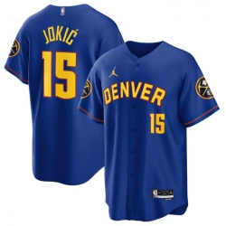 Men Denver Nuggets 15 Nikola Jokic Blue Stitched Baseball Jersey