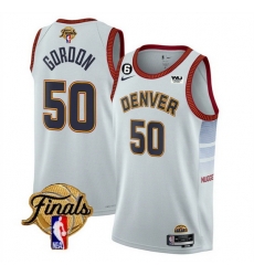 Men Denver Nuggets 50 Aaron Gordon White 2023 Finals Icon Edition With NO 6 Patch Stitched Basketball Jersey