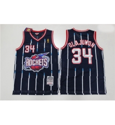 Men Houston Rockets Hakeem Olajuwon 34 Blue Mitchell Ness NBA Jersey