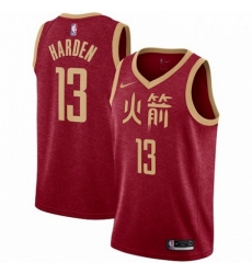 Mens Nike Houston Rockets 13 James Harden Swingman Red NBA Jersey 2018 19 City Edition