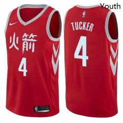 Youth Nike Houston Rockets 4 PJ Tucker Swingman Red NBA Jersey City Edition 