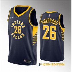 Men Indiana Pacers 26 Ben Sheppard Navy 2023 Draft Icon Edition Stitched Basketball Jersey