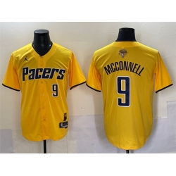 Men Indiana Pacers 9 T J  McConnell Yellow 2025 Finals Vapor Stitched Baseball Jersey