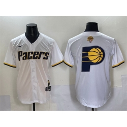 Men Indiana Pacers Team Big Logo White 2025 Finals Vapor Stitched Baseball Jersey