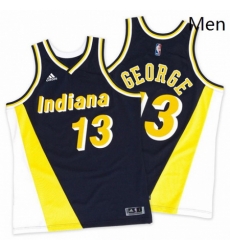 Mens Adidas Indiana Pacers 13 Paul George Authentic NavyGold Throwback NBA Jersey