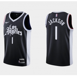 Men Los Angeles Clippers 1 Reggie Jackson Black City Edition Stitched Basketball Jersey