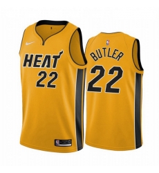 Men Miami Heat 22 Jimmy Butler Yellow NBA Swingman 2020 21 Earned Edition Jersey