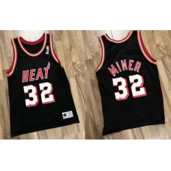 Men Miami Heat 32 Harold Miner Black Champions Stitched Basketball Throwback Jersey