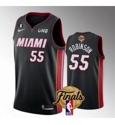 Men Miami Heat 55 Duncan Robinson Black 2023 Finals Icon Edition With NO 6 Patch Stitched Basketball Jersey