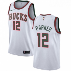 Mens Nike Milwaukee Bucks 12 Jabari Parker Authentic White Fashion Hardwood Classics NBA Jersey