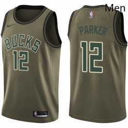 Mens Nike Milwaukee Bucks 12 Jabari Parker Swingman Green Salute to Service NBA Jersey