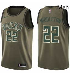 Mens Nike Milwaukee Bucks 22 Khris Middleton Swingman Green Salute to Service NBA Jersey 