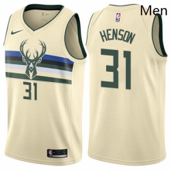 Mens Nike Milwaukee Bucks 31 John Henson Authentic Cream NBA Jersey City Edition 