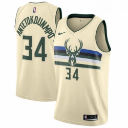 Mens Nike Milwaukee Bucks 34 Giannis Antetokounmpo Swingman Cream NBA Jersey City Edition